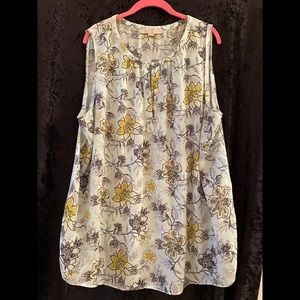 LOFT Blue Floral Print Sleeveless Blouse, 20/22
